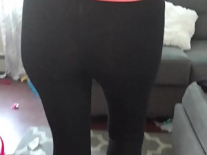 Blonde aunty in yoga pants teases her