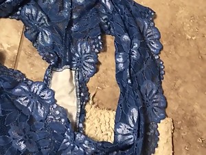 Son cums all over moms panties